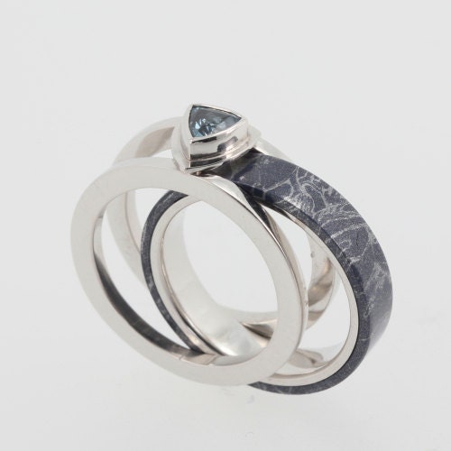 Platinum and Sapphire Ring Guard with Platinum Mokume Wedding Band or Platinum Meteorite Wedding band