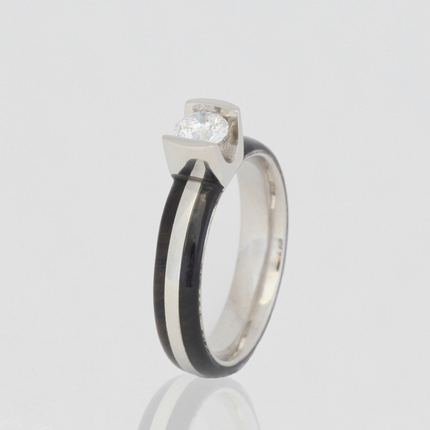Palladium Diamond Ring with a Wood Inlay