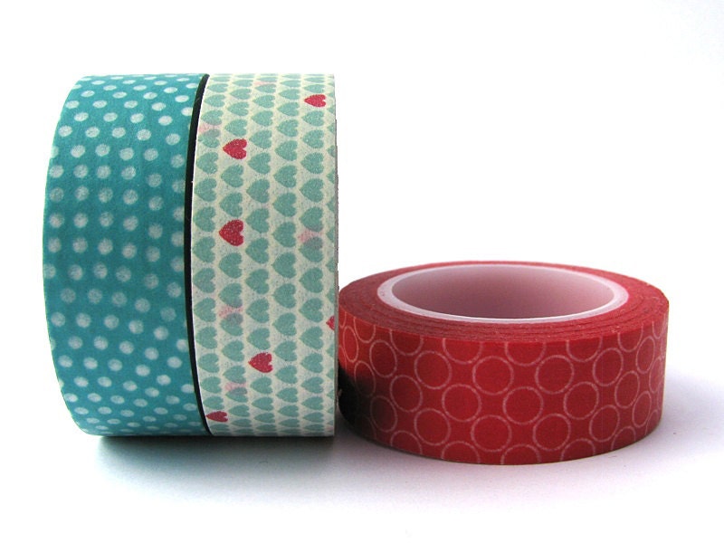 Washi Tape Set of 3 Designs - 30 metres total - Cute Blue & Red Selection