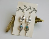 Rustic Sterling Silver Turquoise Gemstone Vintage Dangle Earrings . Rustic Eclectic Contemporary Southwest Boho Tribal Jewelry