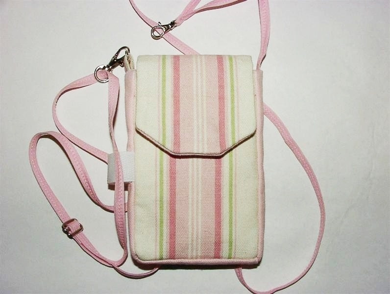 Smartphone iPhone Evo Droid Cell Phone Blackberry Case Purse Vertical Cross Body Strap: Pink Stripes