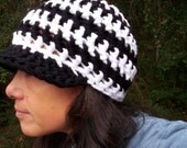 BLACK n WHITE STRIPE Handmade Crochet Hat w Bill