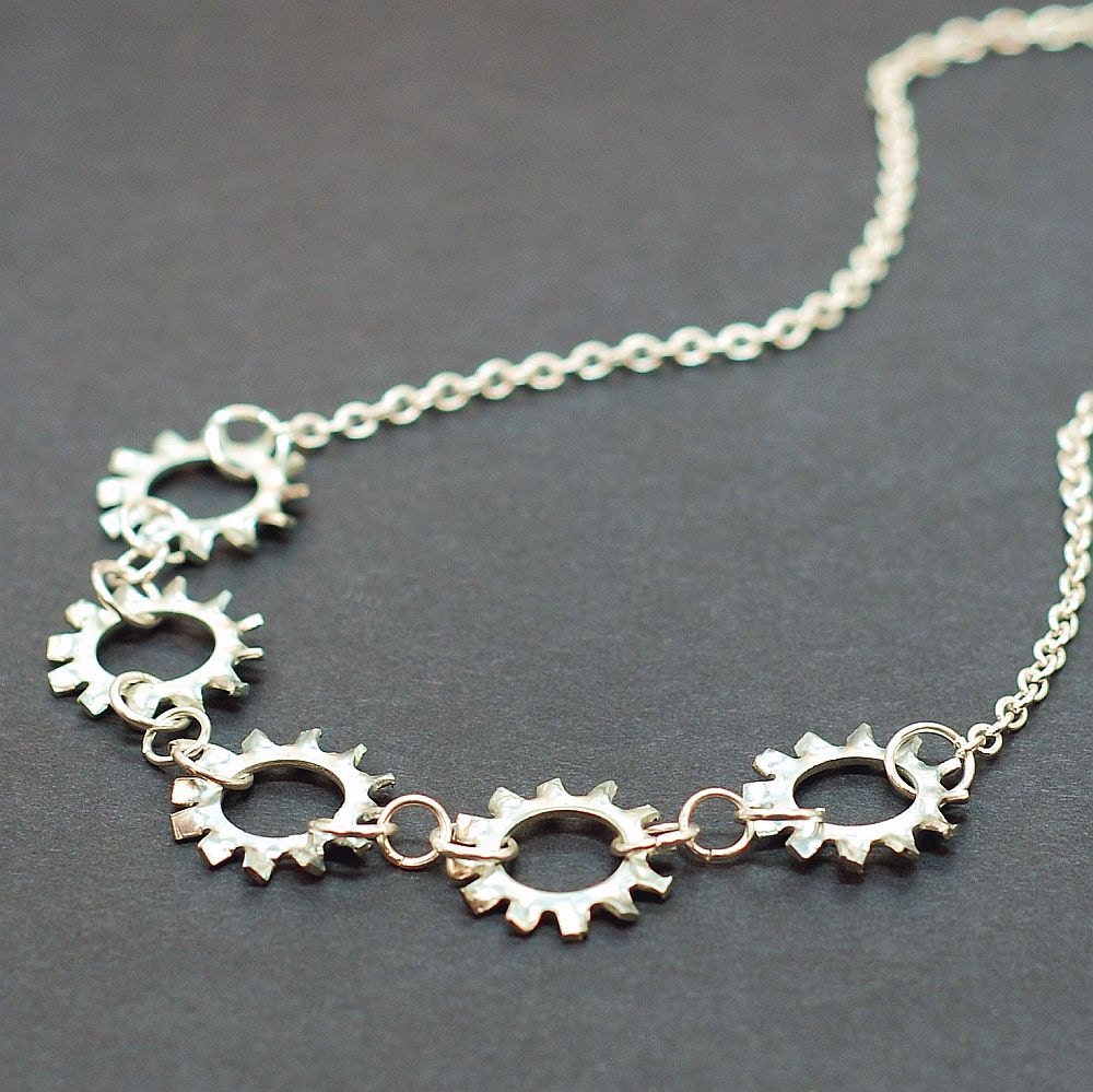 Industrial Hardware Jewelry- Silver Lock Washer Geometric Circle Necklace