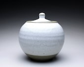 handmade lidded jar, cookie jar, canister with green celadon, orange shino and white glazes