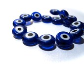 10mm Cobalt Blue Round Flat Glass Evil Eye Beads-6 pieces in a bag