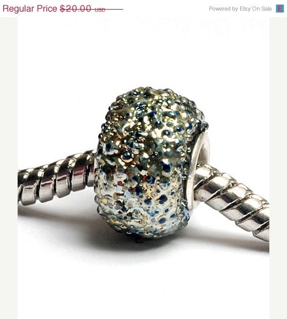 ON SALE 50% OFF Glass Lampwork Beads - Large Hole Light Blue Metallic Rondelle Bead - SC10087