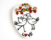 Kissing Love Birds Hanging - LOVE - HandMade Painted LoveBirds & Hearts Valentines Day Ornament - Wedding, Anniversary, Just Because Gift