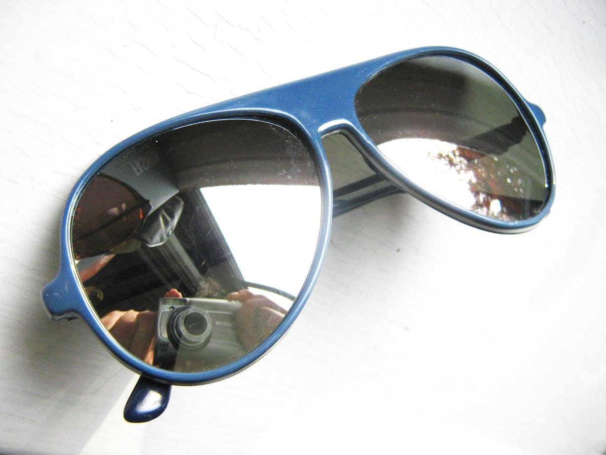 Vintage Japanese 70's Mirror Aviator Ski Goggles Sunglasses Gray/Blue Made in Japan