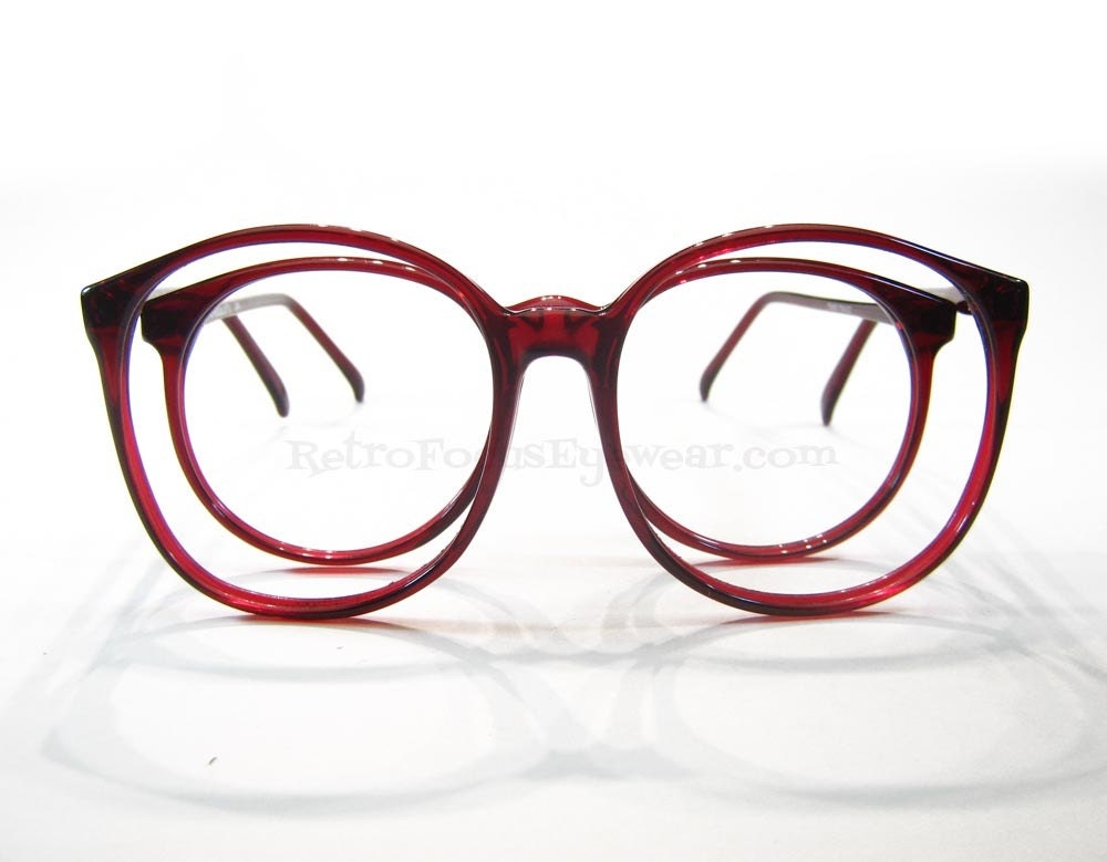 Oversized French Pappagallo Peabody 1970's Vintage Eyewear Eyeglass Frames Garnet Red