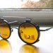 40's Clip On Steampunk Black Celluloid Round Vintage Sunglass Clip on Sunglasses Non RX Yellow Amber Glass Lenses
