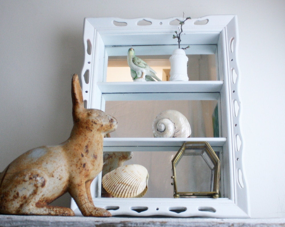 Vintage White Wood Shadow Box Display Shelves