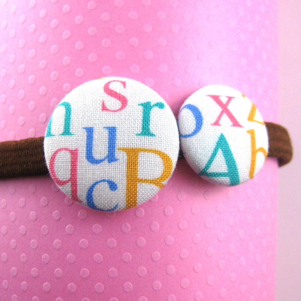 Letter Headband - Alphabet Fabric Covered Buttons - Elastic Headband