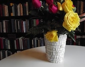 Broken China Mosaic Vase - White - Antique China - Modern Country - Hand Cut Mosaic Tile Flower Pot