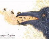 Honeybreath - Celtic Raven Bee Goddess Shaman Art Print 11x17