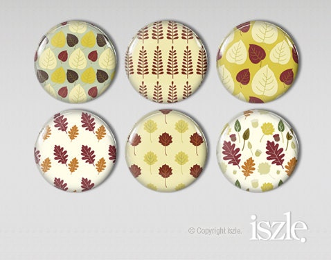 Fridge Magnet Gift Set  - Set of 6 Refrigerator Magnets - Autumn Patterns