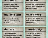 Digital Collage Sheet MORBID DICTIONARY DEFINITIONS Printable 2x1.25in Words Dark Twisted Goth - no. 0215