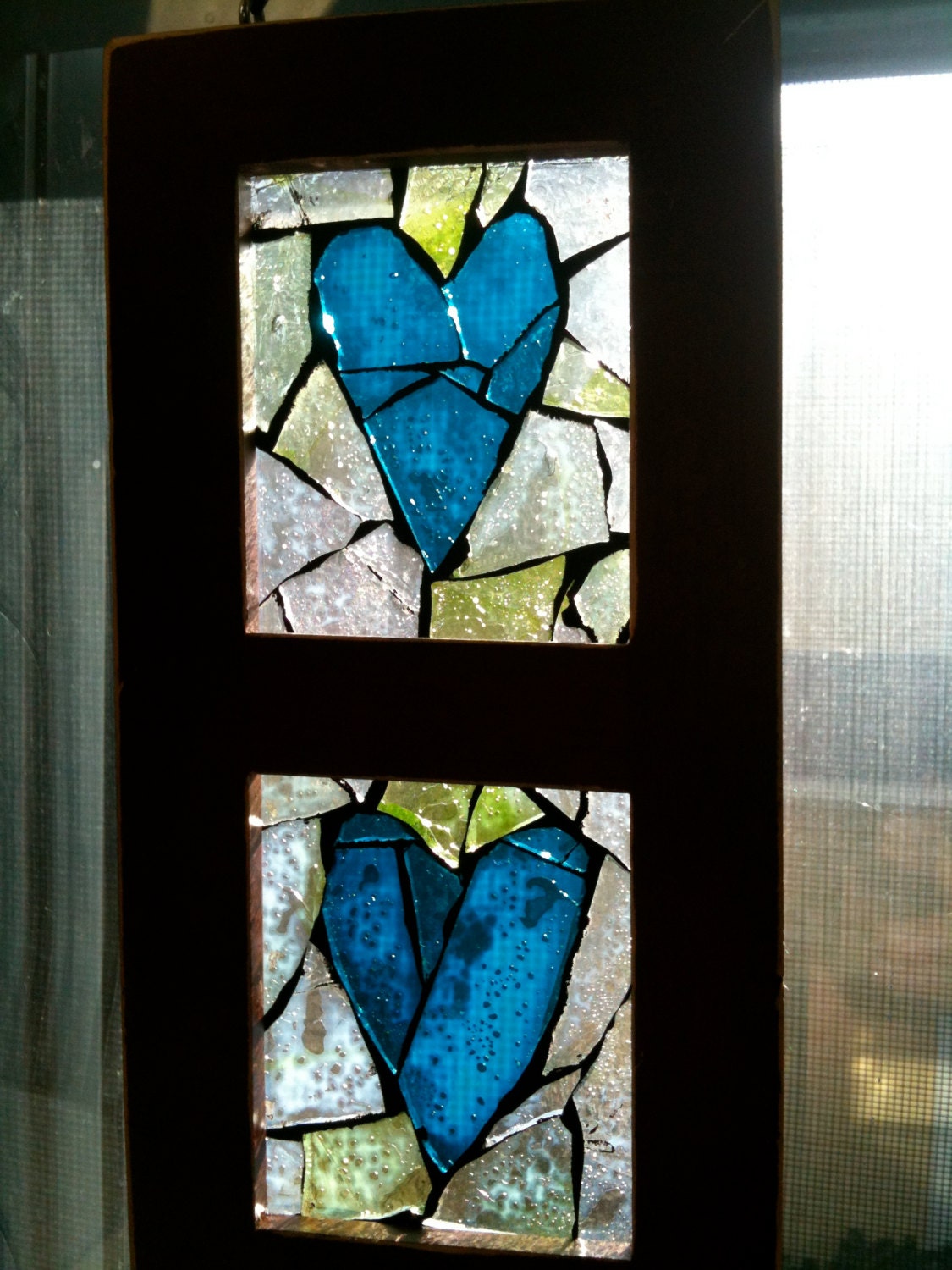 1-5 blue hearts mosaic window
