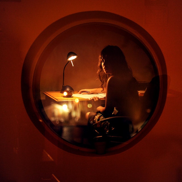 Nighttime Double Exposure Portrait - 8x8 Fine Art Photography Print - Moody Warm Photography