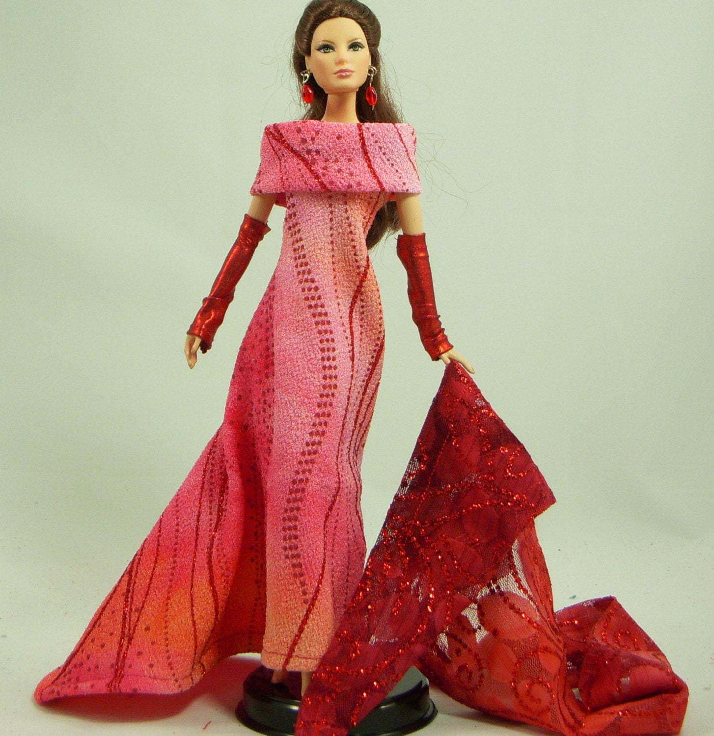 OOAK Red Barbie Evening Dress with matching Accessories