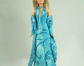 OOAK Aqua Barbie Evening Dress with matching Shawl, Wristlets, Necklace, and Earrings