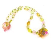 Pastel Flower Necklace, Yellow, Pink and Green Floral Necklace with Matching Earrings