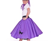 Complete Girls 8 Pc 50's Poodle Skirt Outfit Med. PURPLE - You Choose Size