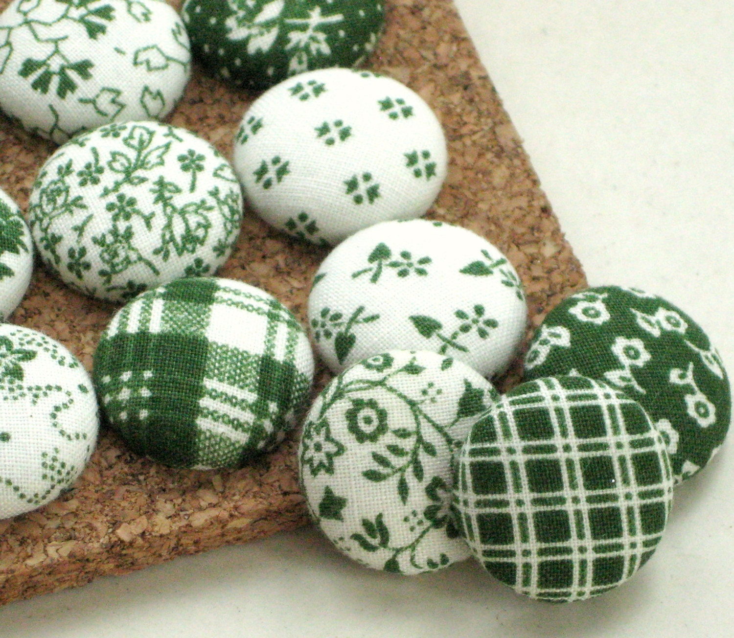 Irish Meadow. . . Set of 16 Fabric Push pins. Designer Thumbtacks
