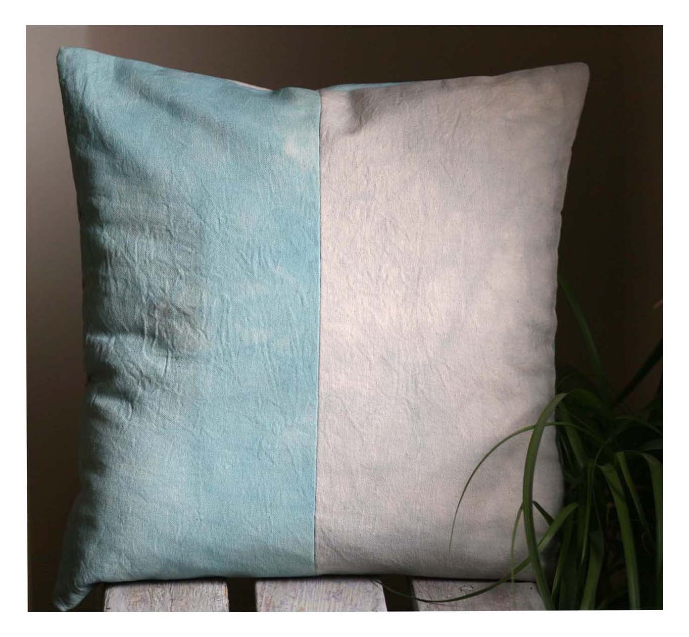 Color Block Pillow / Hand Dyed Turquois and Grey