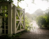 Mystic Garden Gate - Dreamy Art, Color Photography Print, Ethereal Light, Magical, Green Botanical Photograph, Free Shipping