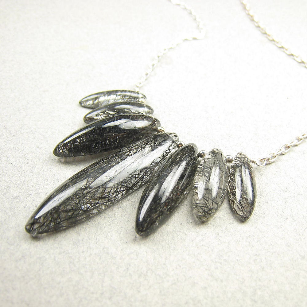 Dramatic Rutilated Quartz Dagger Necklace 16 Inches
