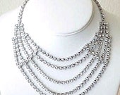 Fabulous Clear Rhinestone Necklace 5 Rows of Sparkling Prongset "faux diamonds" for any special occasion