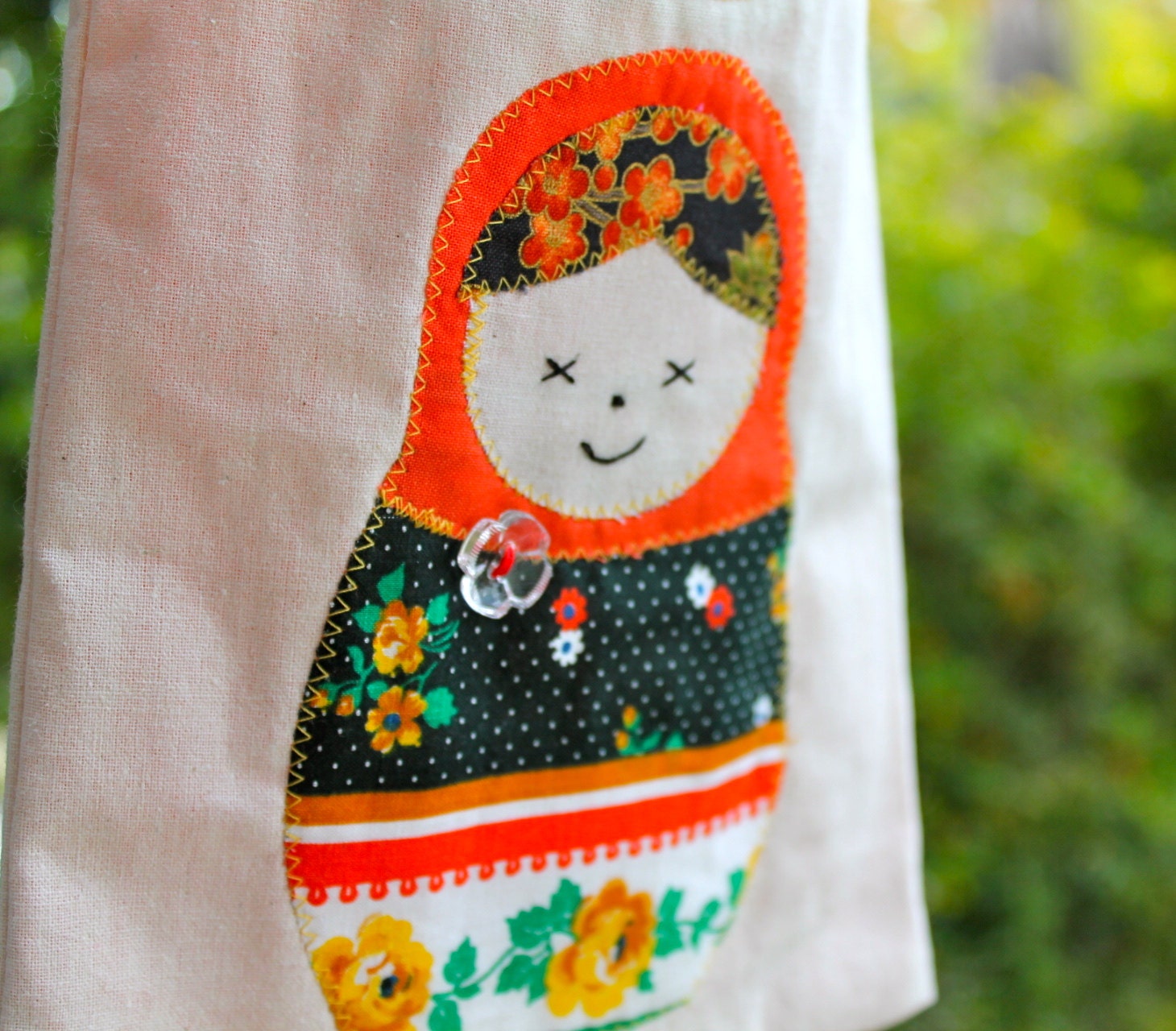 Orange babushka doll - vintage fabric kid's bag