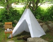 Play Tent, Teepee, Tipi, Heavy Canvas, Ready to Ship as Shown in White, or Choose from 14 Different Colors, Save 20%