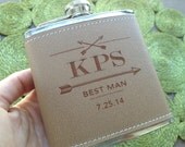 Groomsmen/ Bridesmaid Flasks: Laser etched ARROW design, Set of 6
