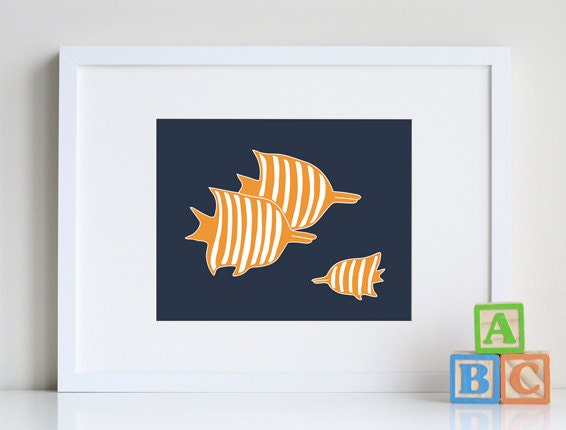 Fish Decor, ocean nursery art for baby 8 x 10 print - different colors and sizes available