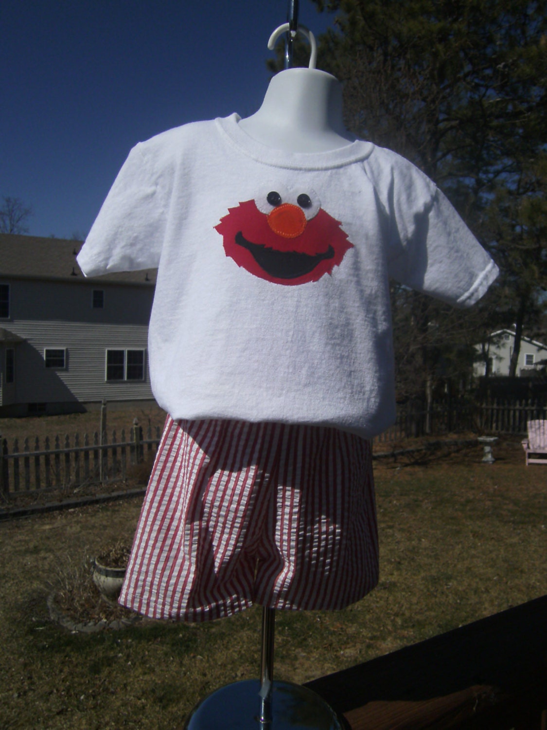Elmo Shorts Set, Seersuckers shorts, Boys, Girls, Appliqued, Sizes 12mo,24mo,3t,4t,5t,  Ready to Ship
