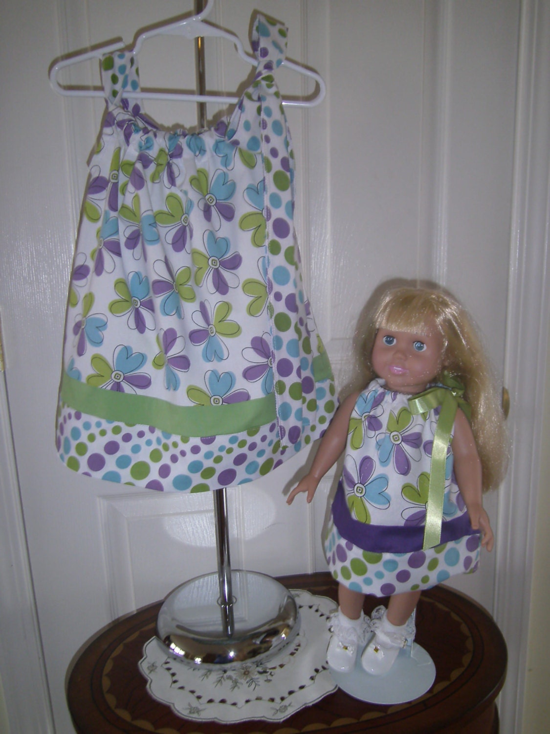 Girls Purple Dress, Matching Doll Dress, Sundress, Pillowcase style, Newborn-10 girls