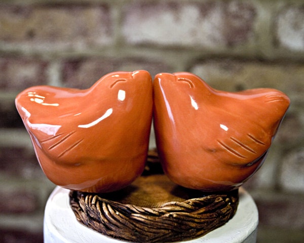 Orange Kissing Love Bird Cake Topper