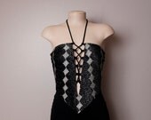 Vintage 1970's Funky Black Silver Halter Pant Suit Small XS