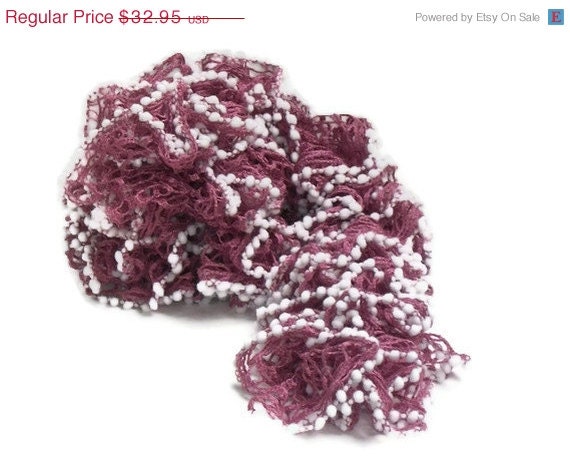 Hand Knit Lacy Ruffled Scarf - Rose Pink - Spring and Summer Fashion - Ready to Ship