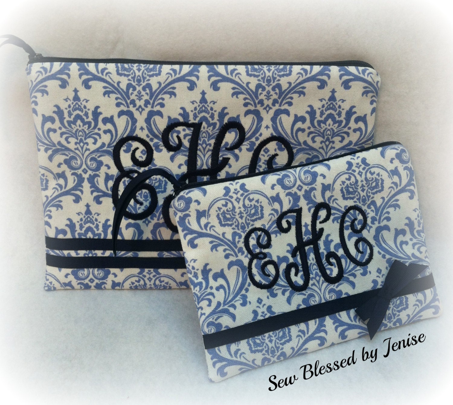 Damask Monogrammed Cosmetic Bag Gift Set