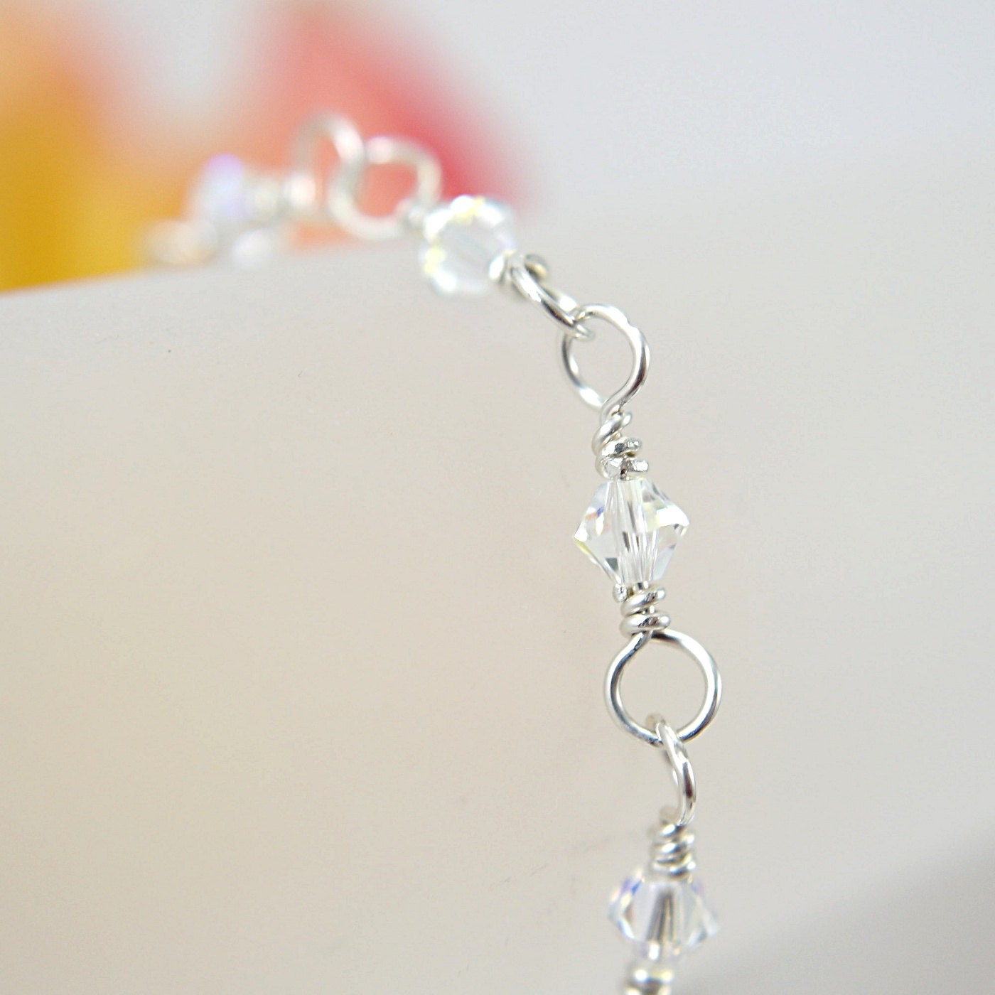 Iridescent crystal anklet LARGE bridal wedding Swarovski clear crystal sterling silver AB