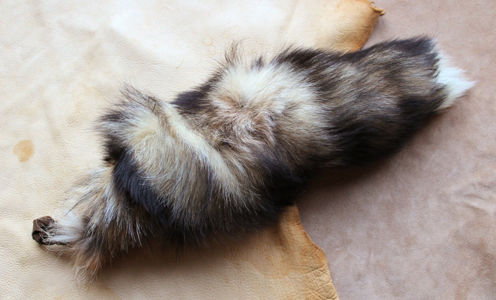 Fox tail - real eco-friendly cross fox fur tail on extra strong braided leather belt loop for totem ritual and dance CR02