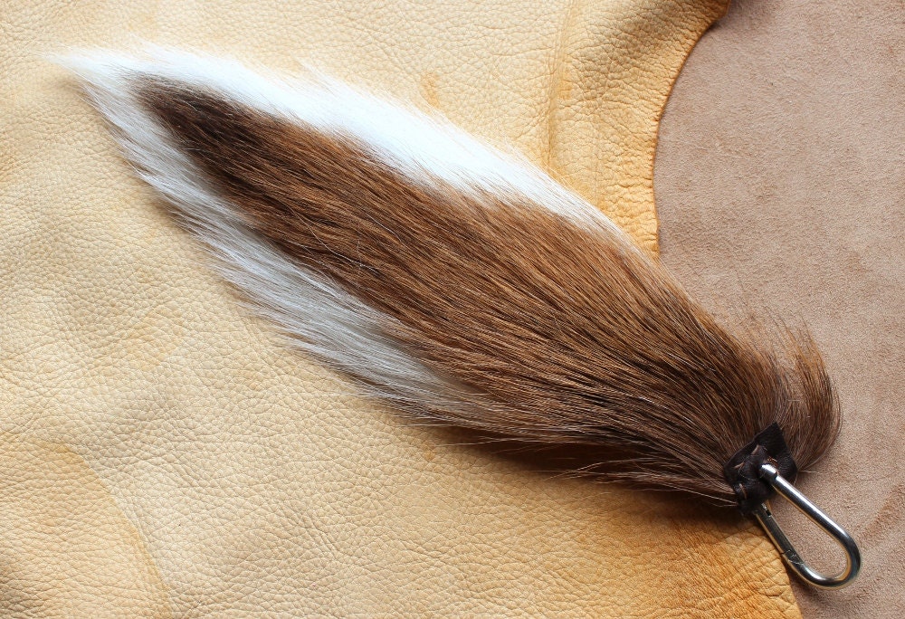 Deer tail - real eco-friendly whitetail deer totem tail on carabiner keychain for shamanic ritual and dance DR03