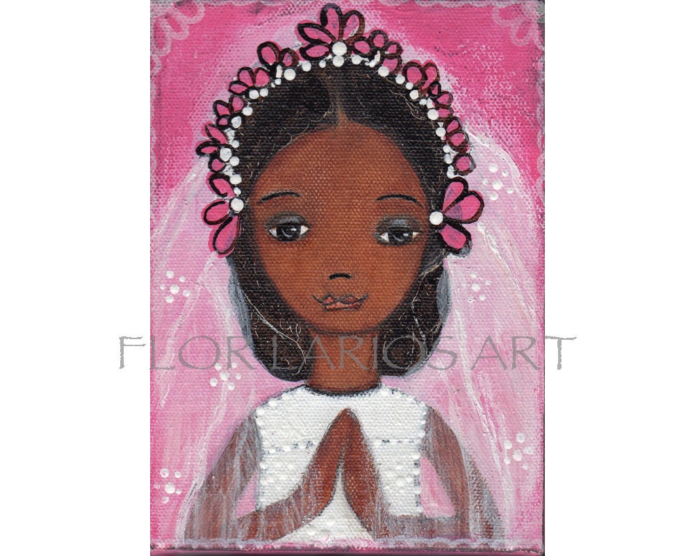 First Communion Girl I - Reproduction from Painting by FLOR LARIOS (5 x 7 inches Print)