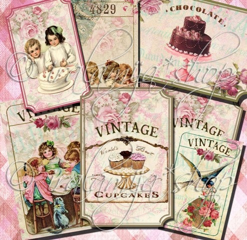 VINTAGE  TICKETS Collage Digital Images -printable download file-