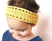 crochet hair band and neck warmer with adjustable knit ties for women, teens, or girls - sunshine yellow, cotton blend, ready to ship