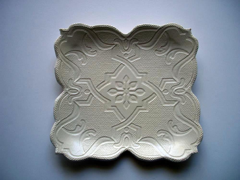 Contemporary White Geometric Dessert, or Tapas Plate or Spoon Rest