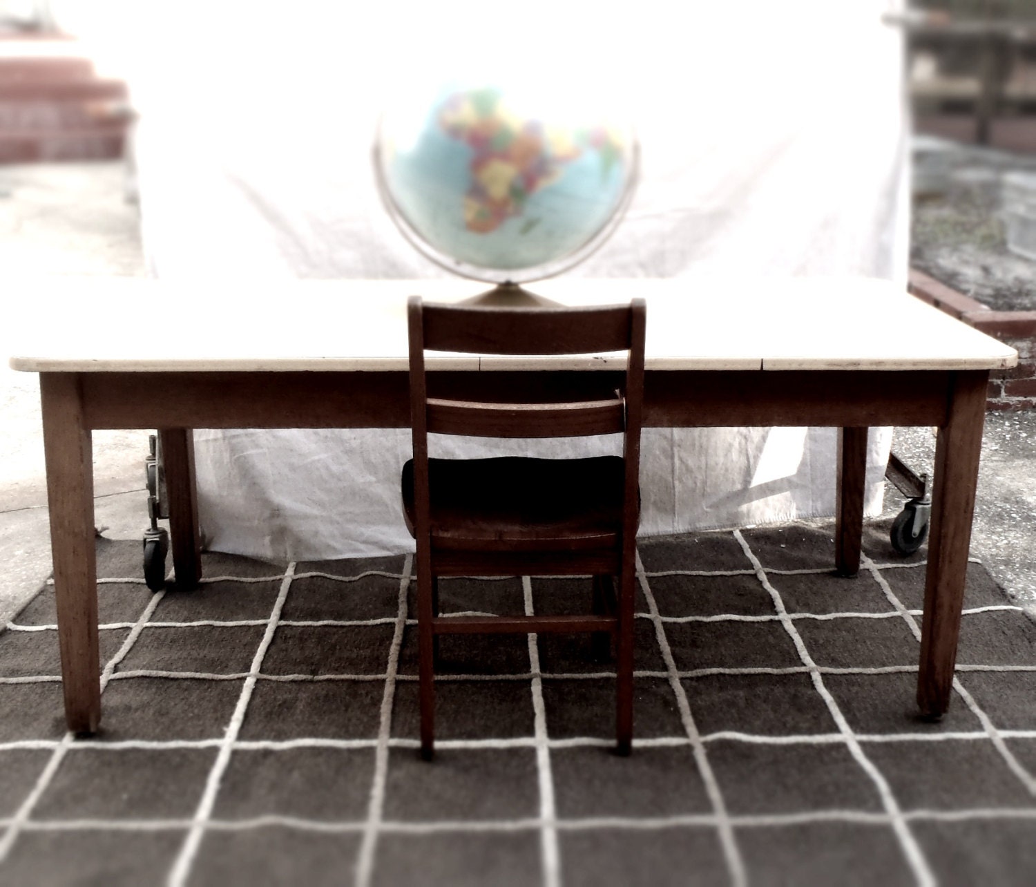 Vintage Solid Oak Old School Class Room Table