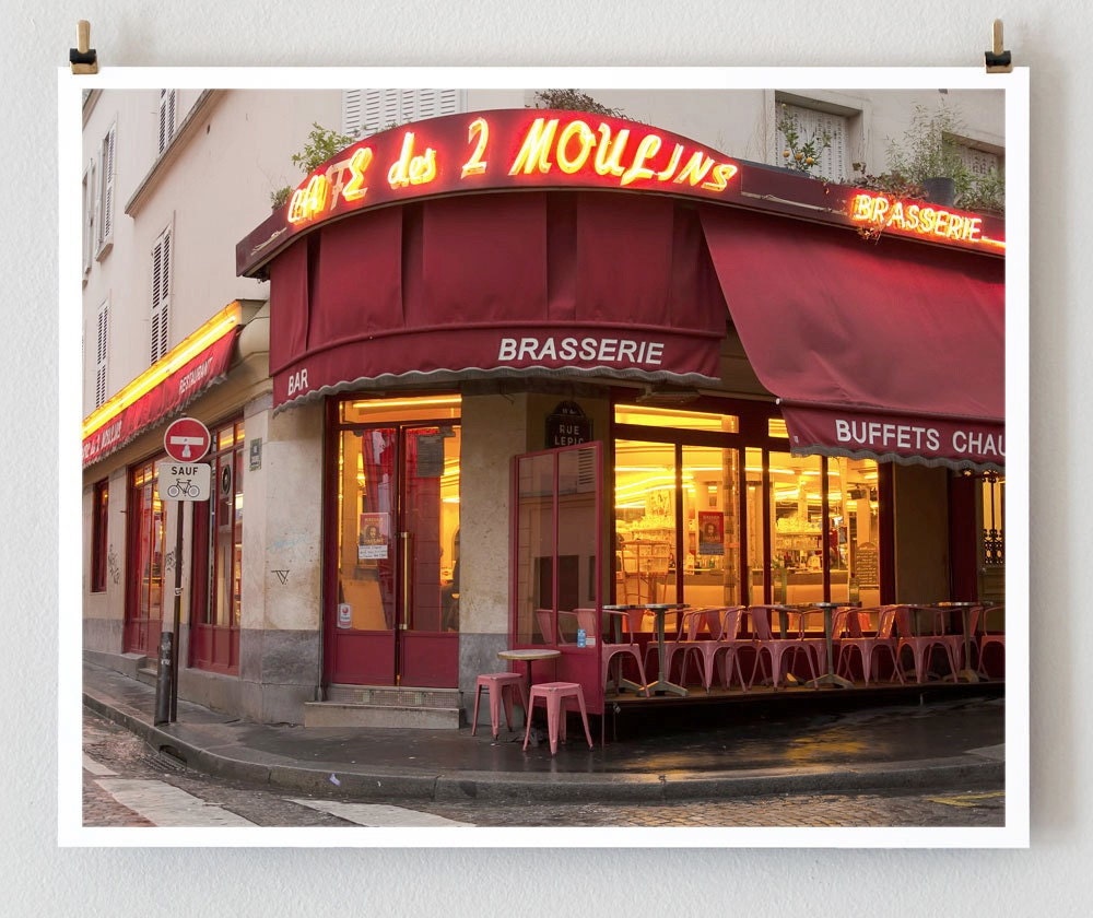 Paris Cafe, Cafe des Deux Moulins Photograph, Paris Photography, Amelie Cafe Photo, Red Photo